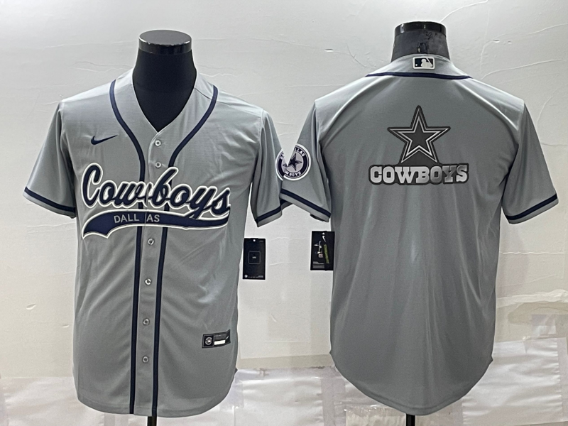Men's Dallas Cowboys Grey Team Big Logo With Patch Cool Base Stitched Baseball Jersey Men's Dallas Cowboys Grey Team Big Logo With Patch Cool Base Stitched Baseball Jersey